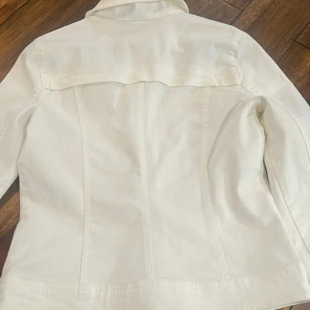 OSO Casuals Off White Denim Zip Front Jean Jacket Size Small - Picture 11 of 13